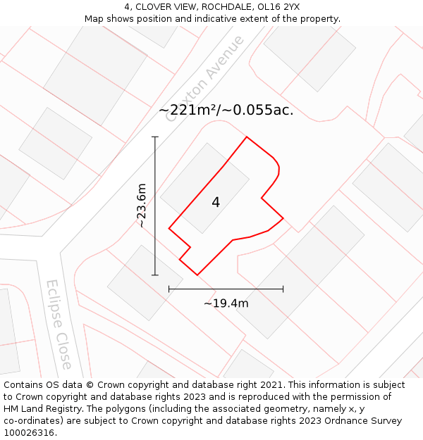 4, CLOVER VIEW, ROCHDALE, OL16 2YX: Plot and title map