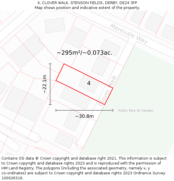 4, CLOVER WALK, STENSON FIELDS, DERBY, DE24 3FP: Plot and title map