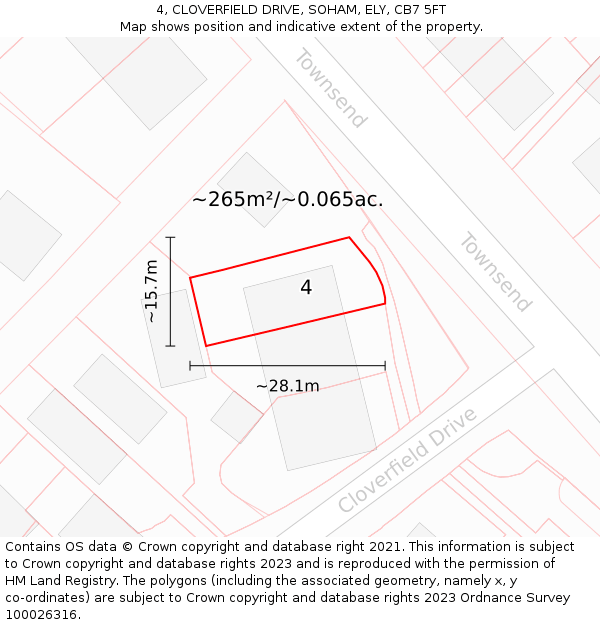 4, CLOVERFIELD DRIVE, SOHAM, ELY, CB7 5FT: Plot and title map