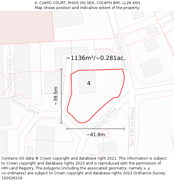 4, CLWYD COURT, RHOS ON SEA, COLWYN BAY, LL28 4AH: Plot and title map