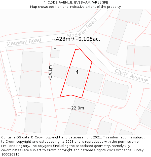 4, CLYDE AVENUE, EVESHAM, WR11 3FE: Plot and title map