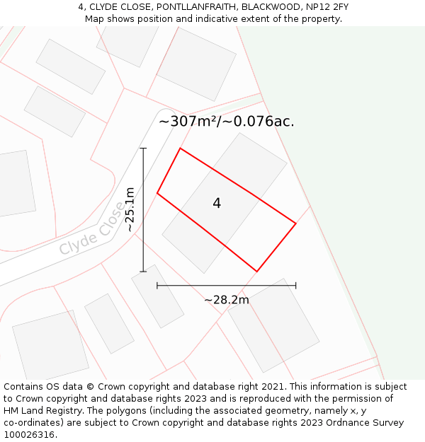 4, CLYDE CLOSE, PONTLLANFRAITH, BLACKWOOD, NP12 2FY: Plot and title map