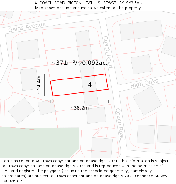 4, COACH ROAD, BICTON HEATH, SHREWSBURY, SY3 5AU: Plot and title map