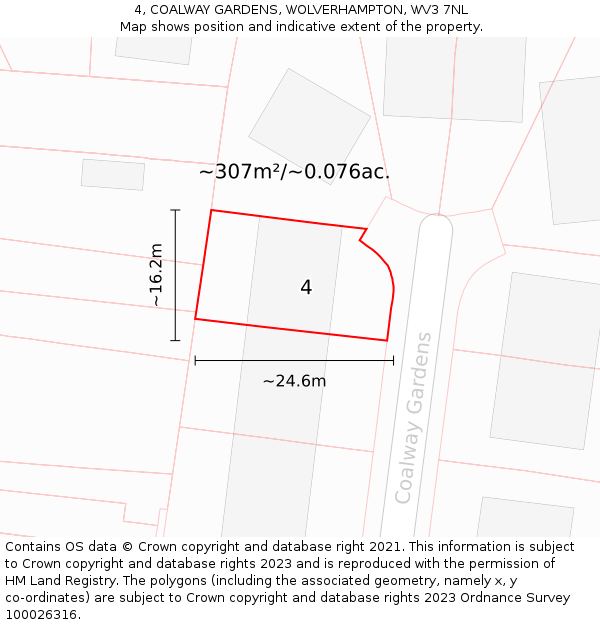 4, COALWAY GARDENS, WOLVERHAMPTON, WV3 7NL: Plot and title map