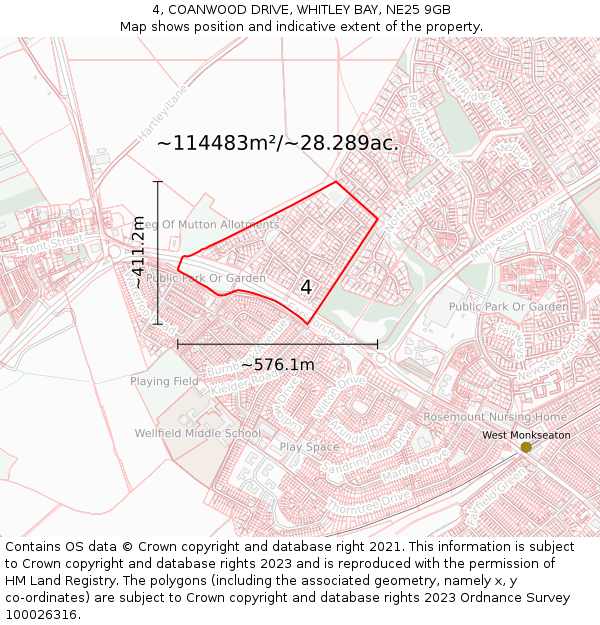 4, COANWOOD DRIVE, WHITLEY BAY, NE25 9GB: Plot and title map