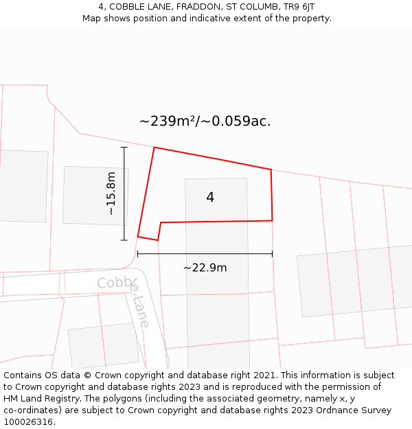 4, COBBLE LANE, FRADDON, ST COLUMB, TR9 6JT: Plot and title map