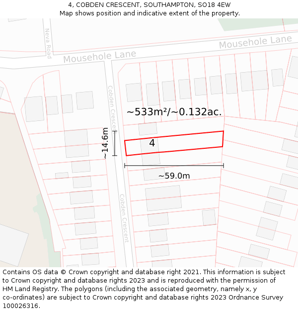 4, COBDEN CRESCENT, SOUTHAMPTON, SO18 4EW: Plot and title map