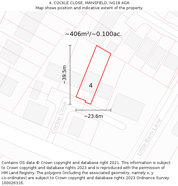 4, COCKLE CLOSE, MANSFIELD, NG18 4GA: Plot and title map