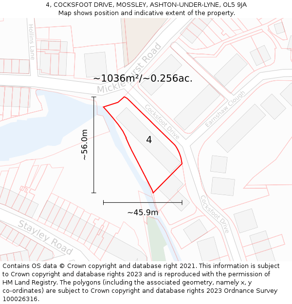 4, COCKSFOOT DRIVE, MOSSLEY, ASHTON-UNDER-LYNE, OL5 9JA: Plot and title map
