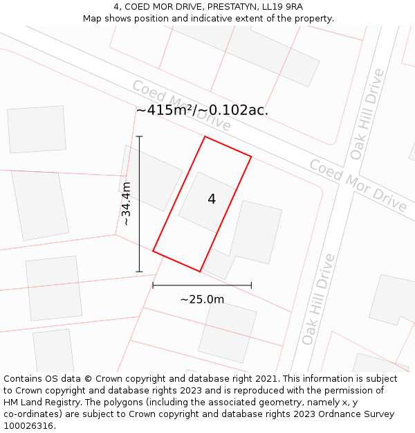 4, COED MOR DRIVE, PRESTATYN, LL19 9RA: Plot and title map