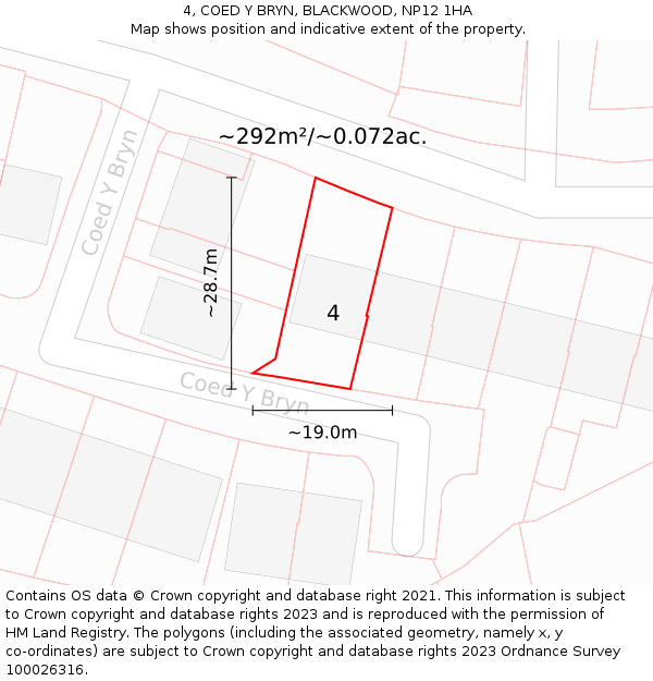 4, COED Y BRYN, BLACKWOOD, NP12 1HA: Plot and title map