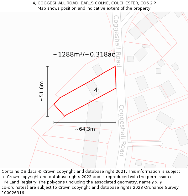 4, COGGESHALL ROAD, EARLS COLNE, COLCHESTER, CO6 2JP: Plot and title map
