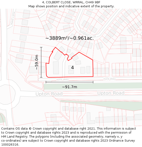 4, COLBERT CLOSE, WIRRAL, CH49 9BF: Plot and title map