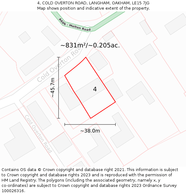 4, COLD OVERTON ROAD, LANGHAM, OAKHAM, LE15 7JG: Plot and title map