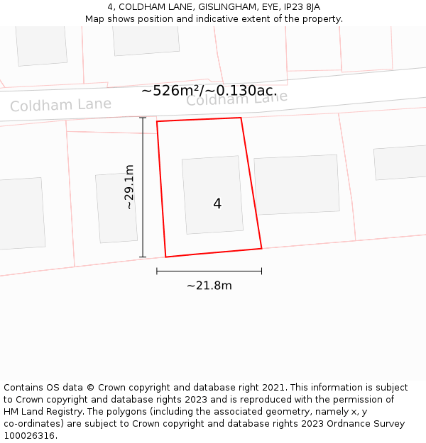 4, COLDHAM LANE, GISLINGHAM, EYE, IP23 8JA: Plot and title map