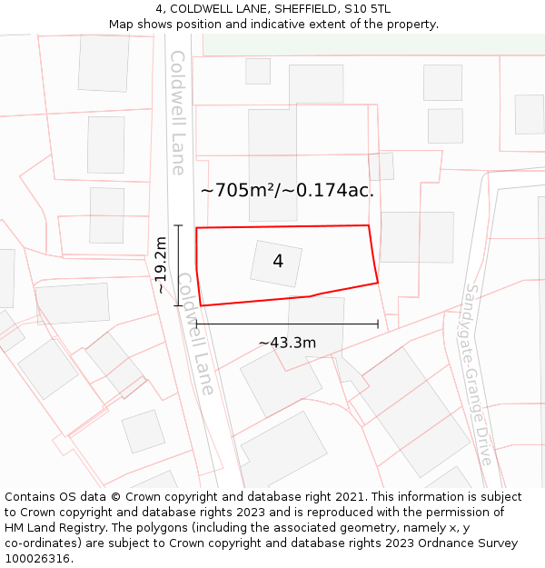 4, COLDWELL LANE, SHEFFIELD, S10 5TL: Plot and title map