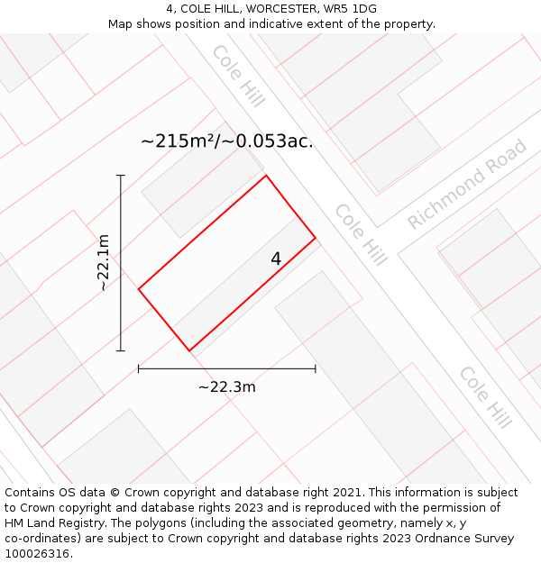 4, COLE HILL, WORCESTER, WR5 1DG: Plot and title map