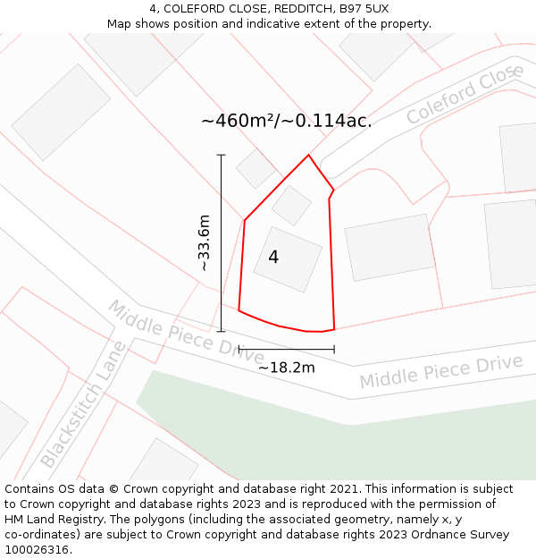 4, COLEFORD CLOSE, REDDITCH, B97 5UX: Plot and title map