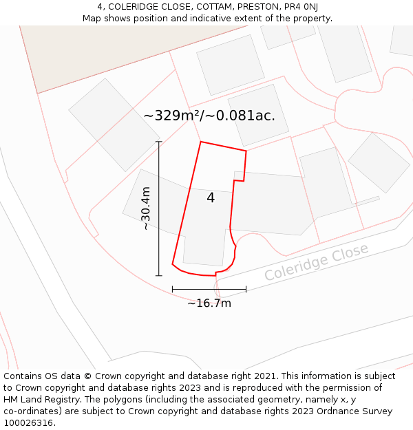 4, COLERIDGE CLOSE, COTTAM, PRESTON, PR4 0NJ: Plot and title map