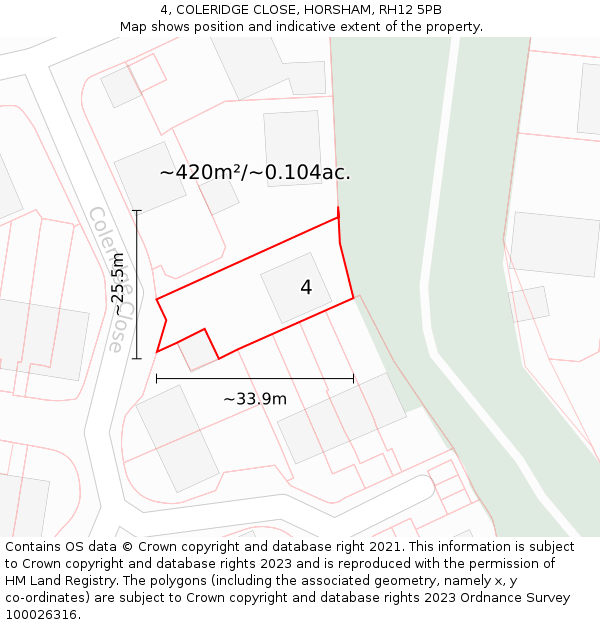 4, COLERIDGE CLOSE, HORSHAM, RH12 5PB: Plot and title map