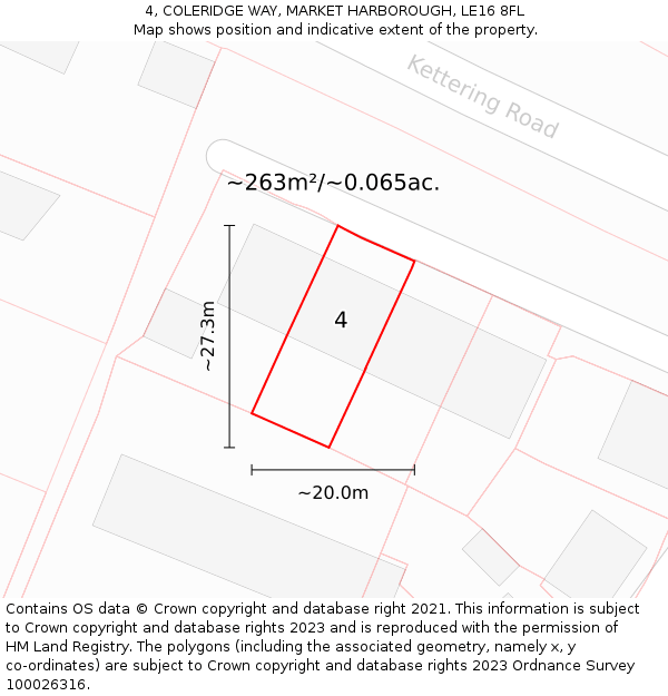 4, COLERIDGE WAY, MARKET HARBOROUGH, LE16 8FL: Plot and title map