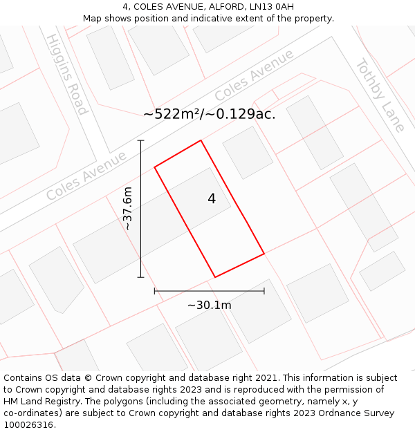 4, COLES AVENUE, ALFORD, LN13 0AH: Plot and title map