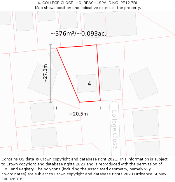 4, COLLEGE CLOSE, HOLBEACH, SPALDING, PE12 7BL: Plot and title map