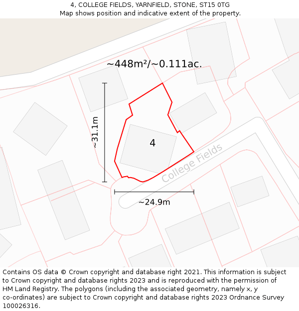 4, COLLEGE FIELDS, YARNFIELD, STONE, ST15 0TG: Plot and title map