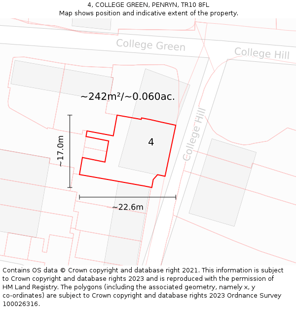 4, COLLEGE GREEN, PENRYN, TR10 8FL: Plot and title map