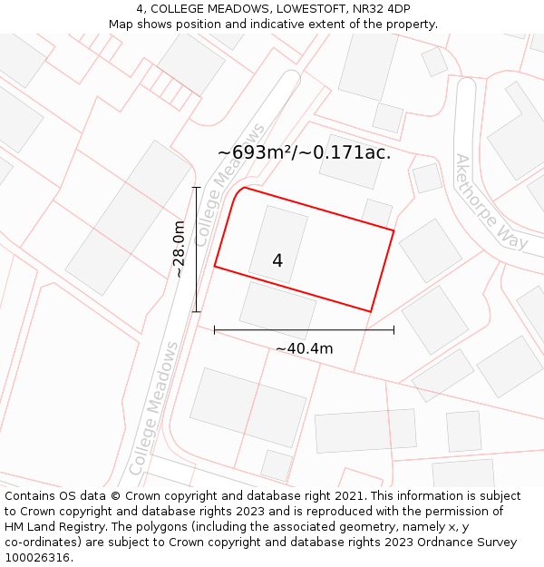 4, COLLEGE MEADOWS, LOWESTOFT, NR32 4DP: Plot and title map