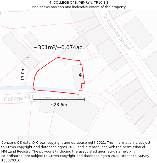 4, COLLEGE OPE, PENRYN, TR10 8JS: Plot and title map