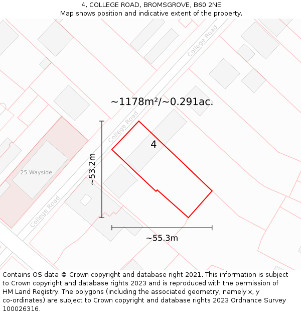 4, COLLEGE ROAD, BROMSGROVE, B60 2NE: Plot and title map