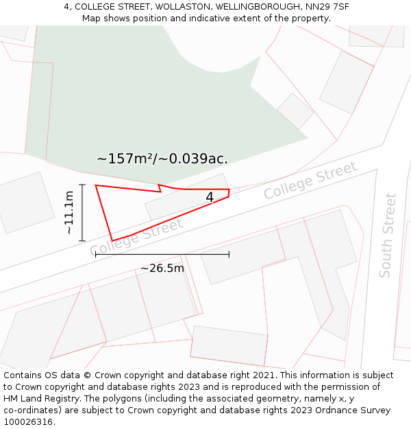 4, COLLEGE STREET, WOLLASTON, WELLINGBOROUGH, NN29 7SF: Plot and title map