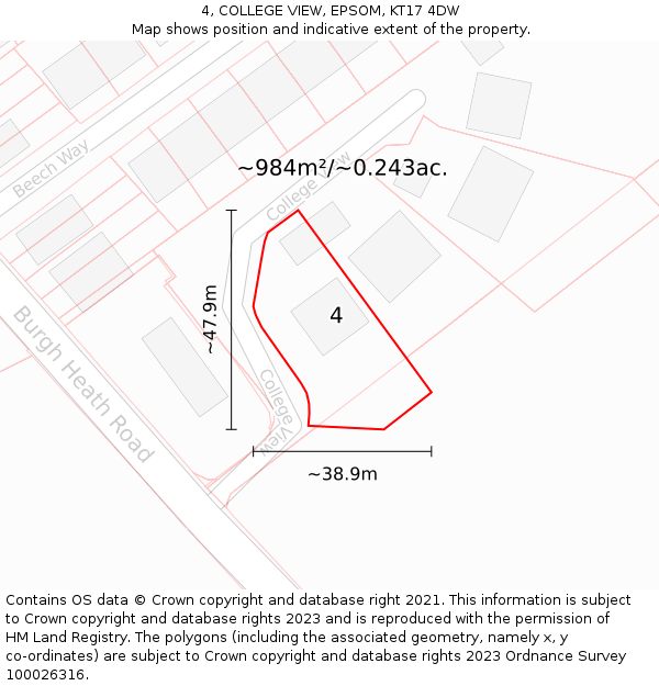 4, COLLEGE VIEW, EPSOM, KT17 4DW: Plot and title map
