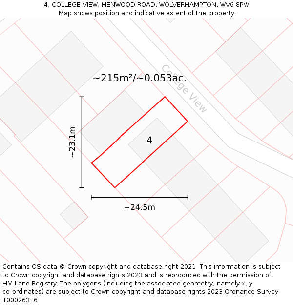 4, COLLEGE VIEW, HENWOOD ROAD, WOLVERHAMPTON, WV6 8PW: Plot and title map
