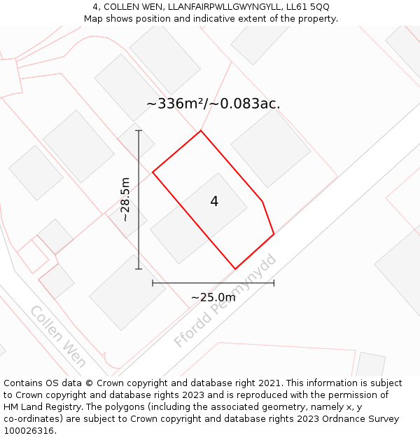 4, COLLEN WEN, LLANFAIRPWLLGWYNGYLL, LL61 5QQ: Plot and title map