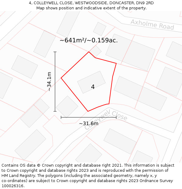 4, COLLEYWELL CLOSE, WESTWOODSIDE, DONCASTER, DN9 2RD: Plot and title map