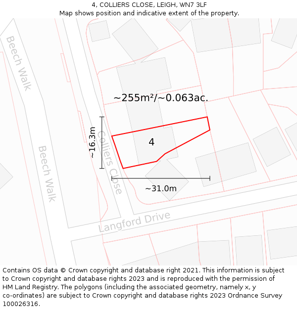 4, COLLIERS CLOSE, LEIGH, WN7 3LF: Plot and title map