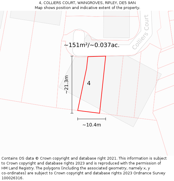 4, COLLIERS COURT, WAINGROVES, RIPLEY, DE5 9AN: Plot and title map