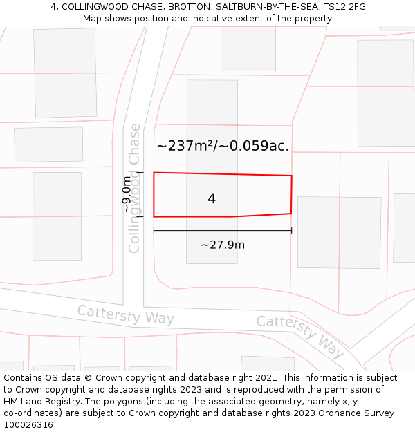 4, COLLINGWOOD CHASE, BROTTON, SALTBURN-BY-THE-SEA, TS12 2FG: Plot and title map