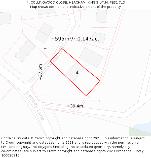 4, COLLINGWOOD CLOSE, HEACHAM, KING'S LYNN, PE31 7LD: Plot and title map
