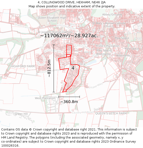 4, COLLINGWOOD DRIVE, HEXHAM, NE46 2JA: Plot and title map
