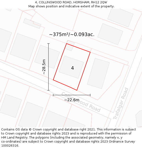 4, COLLINGWOOD ROAD, HORSHAM, RH12 2QW: Plot and title map