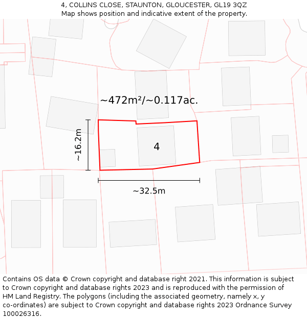 4, COLLINS CLOSE, STAUNTON, GLOUCESTER, GL19 3QZ: Plot and title map