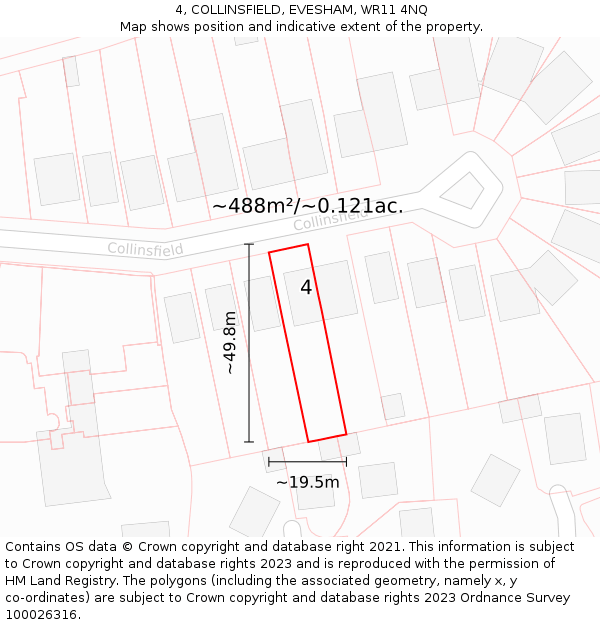4, COLLINSFIELD, EVESHAM, WR11 4NQ: Plot and title map