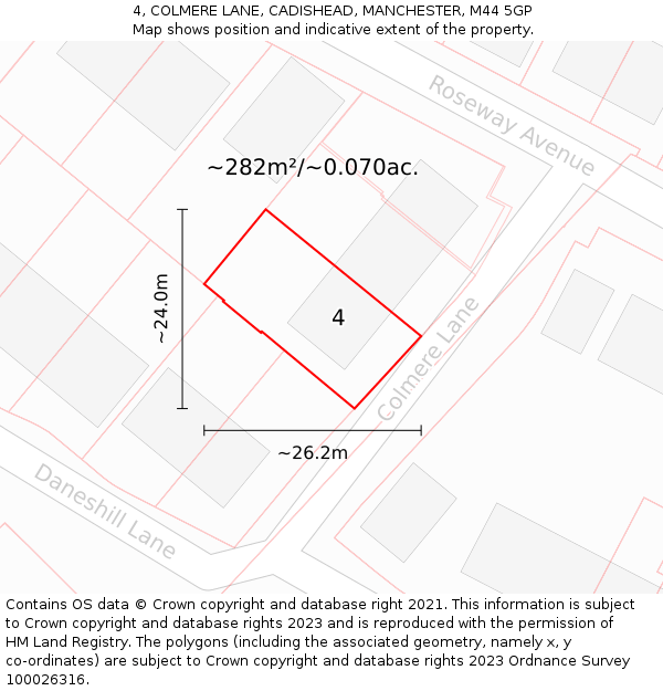 4, COLMERE LANE, CADISHEAD, MANCHESTER, M44 5GP: Plot and title map
