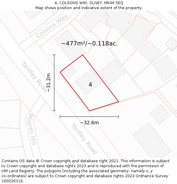 4, COLSONS WAY, OLNEY, MK46 5EQ: Plot and title map