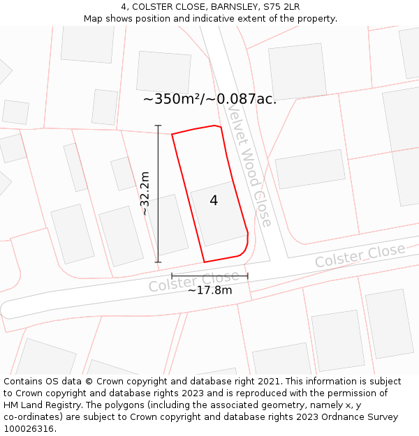 4, COLSTER CLOSE, BARNSLEY, S75 2LR: Plot and title map