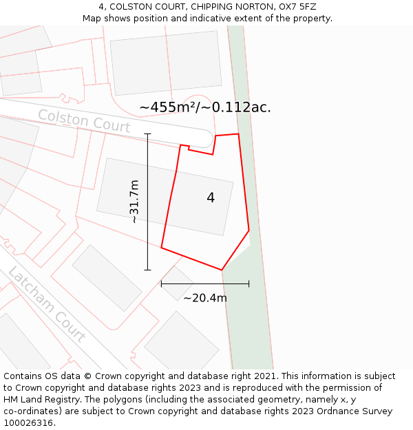4, COLSTON COURT, CHIPPING NORTON, OX7 5FZ: Plot and title map