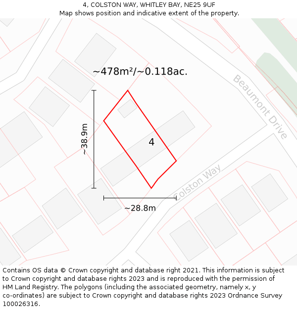 4, COLSTON WAY, WHITLEY BAY, NE25 9UF: Plot and title map